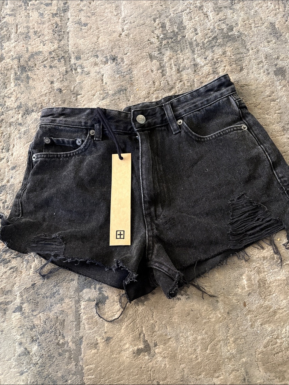 Ksubi Black Distressed High-Rise Denim Shorts